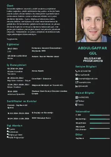 Bilgisayar Programcısı CV Örnekleri cv indir